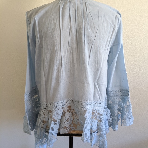 NWT Powder Blue Bell Sleeve Blouse w/Lace Trim - Picture 4 of 8